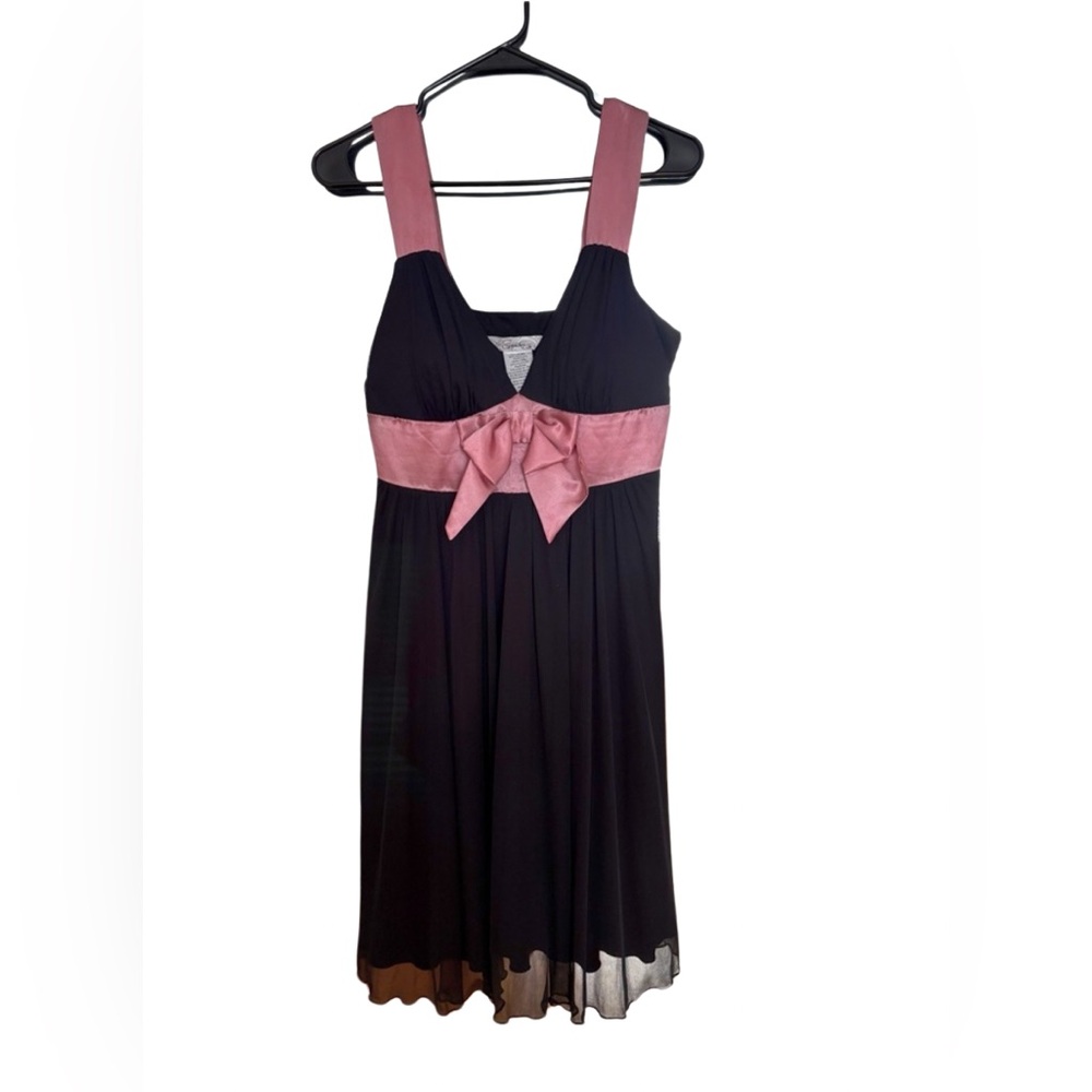 Y2K Speechless Midi Dress Black Pink Bow Large Hoco Coquette Girl Sheer Lined
